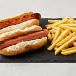 Two Sahlen's Hot Dog / French Fries, Relish, Ketchup & Mustard