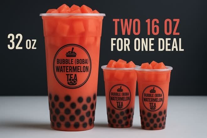 Bubble (Boba) Watermelon Tea 32 Oz { Two 16 Oz for One Deal }